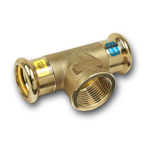 Persovergangs-T-Stuk Brons 22 X 1/2" X 22f Gas / (Drink)water Sanha Hydrogas