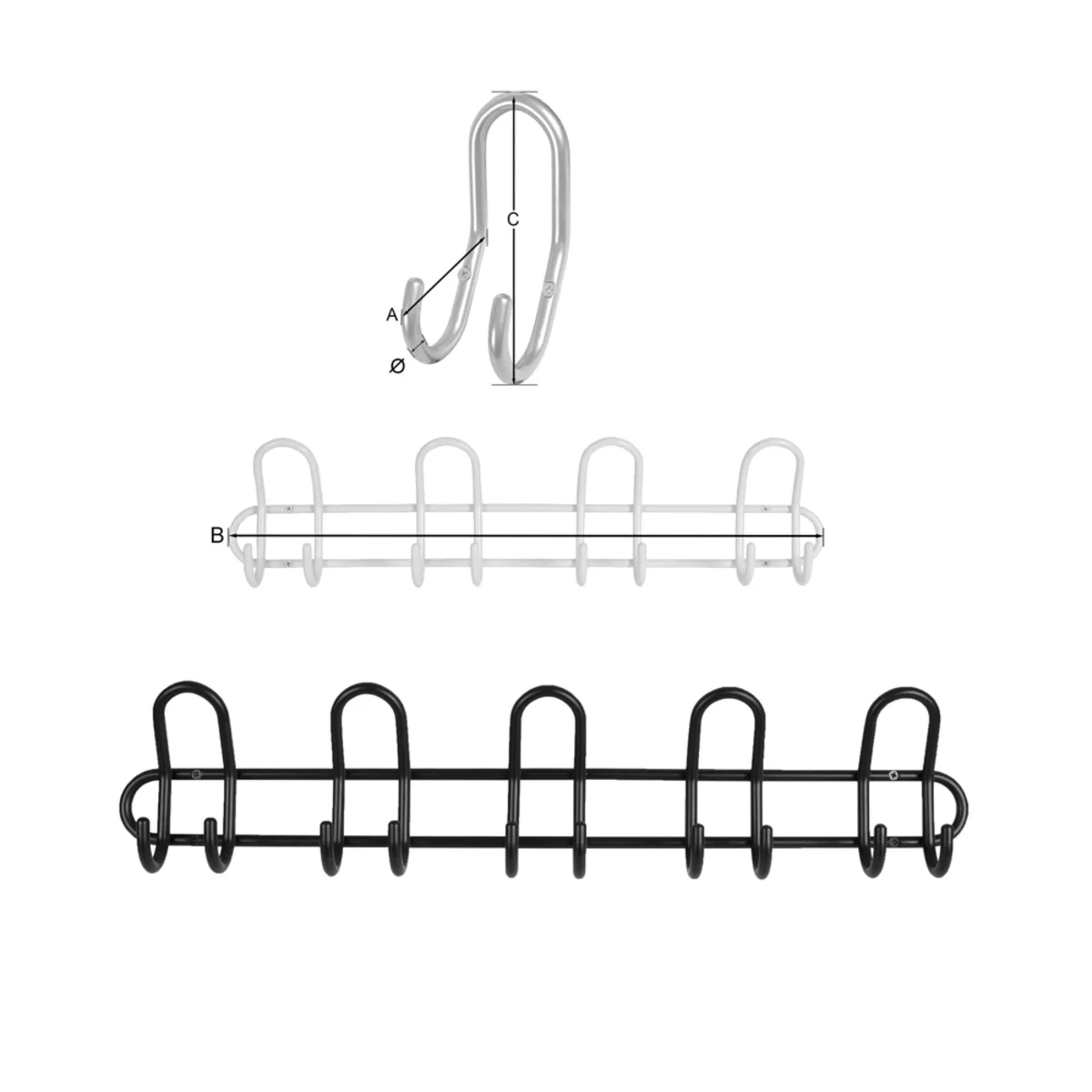 Hoedhaak, Dubbel, Wit 10 mm