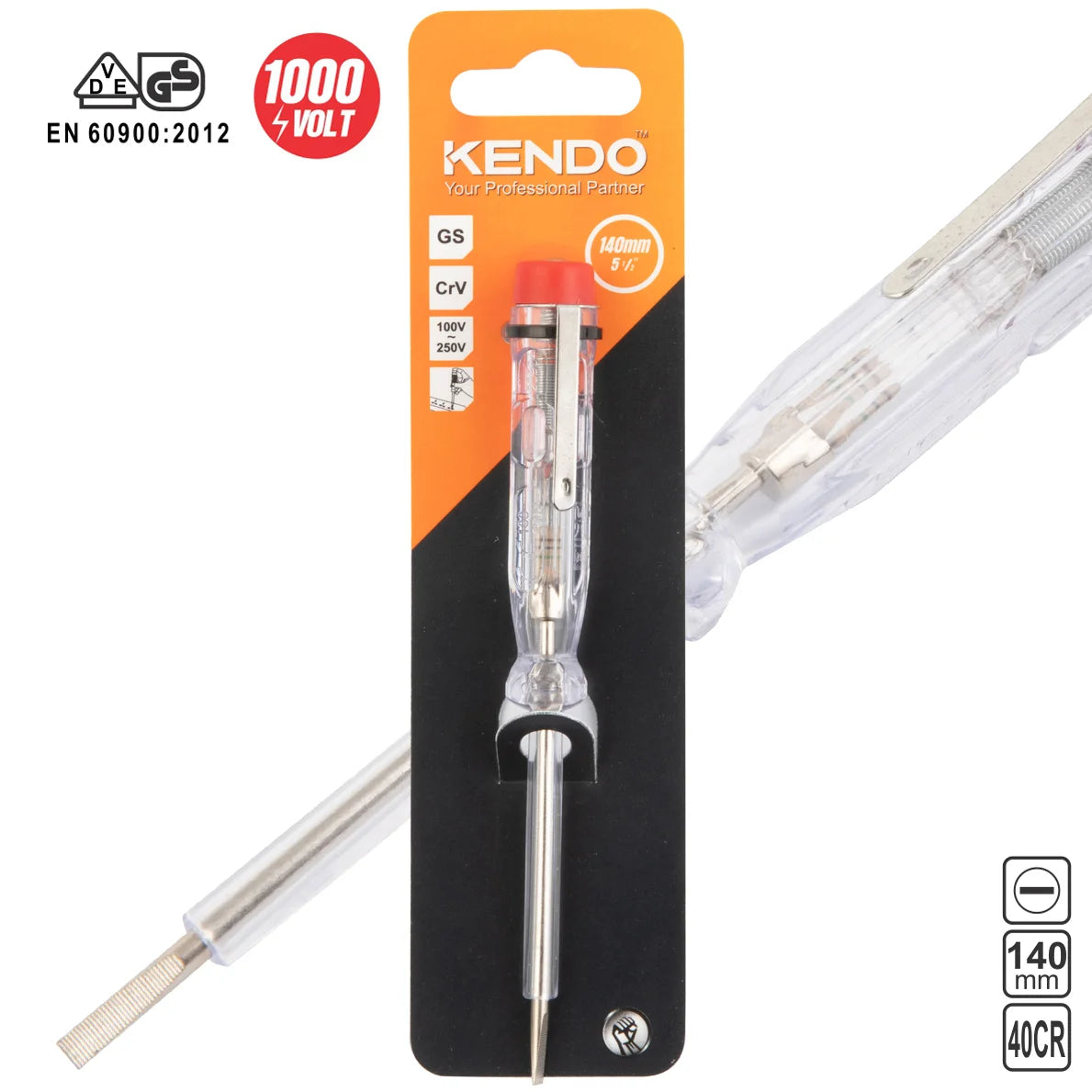 Kendo Tournevis Détecteur de Tension 3,0×140 mm 100–250 V (20904)