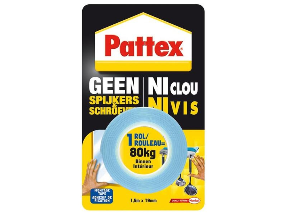 Pattex Montage Tape Geen Spijkers en Schroeven 1.5 m X 19 mm