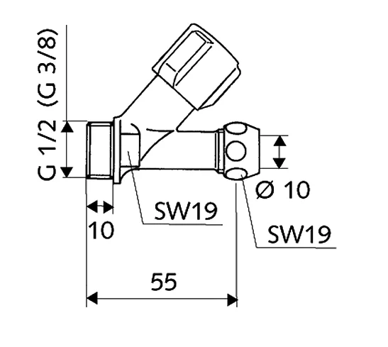 Schell Robinet D'arrêt D'angle Droit 1/2" M10 Chr — Réf. 059010699