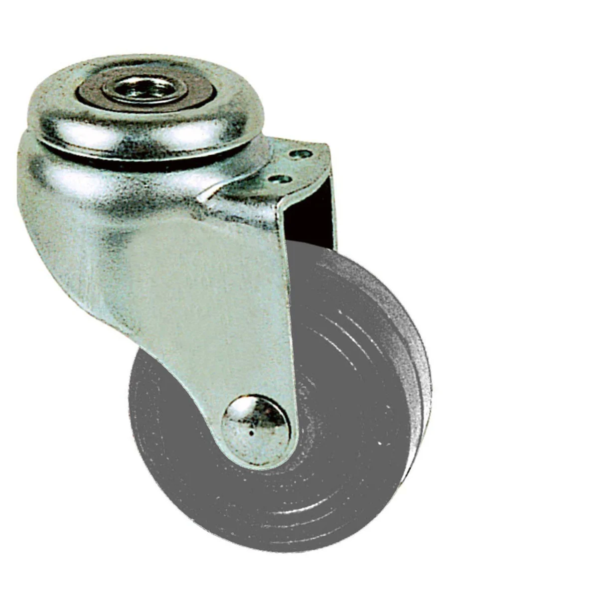 Zwenkwielen,rubber,met Boutgat 32 mm